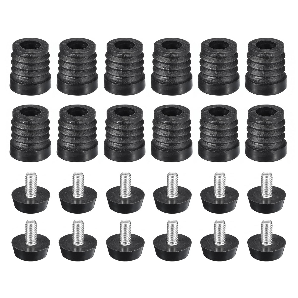 uxcell 12Pcs Inserts for Round Tubes with Leveling Feet, for 19mm/0.75" OD Round Tube, M6-1.0mm Thread Black Plastic Furniture Chair Blanking End Caps Insert Plugs