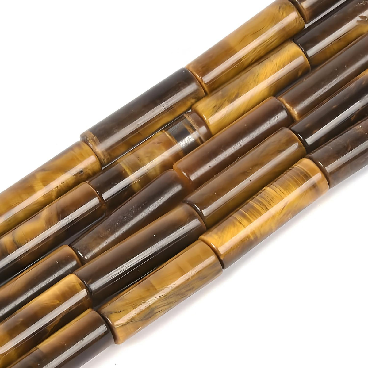 HAAMIIQII Natural Yellow Tiger's Eye Tube Beads 13x4mm Column Stone Cylinder Gemstone Loose Beads for Jewelry Making Strand 15 Inch (28-29pcs)