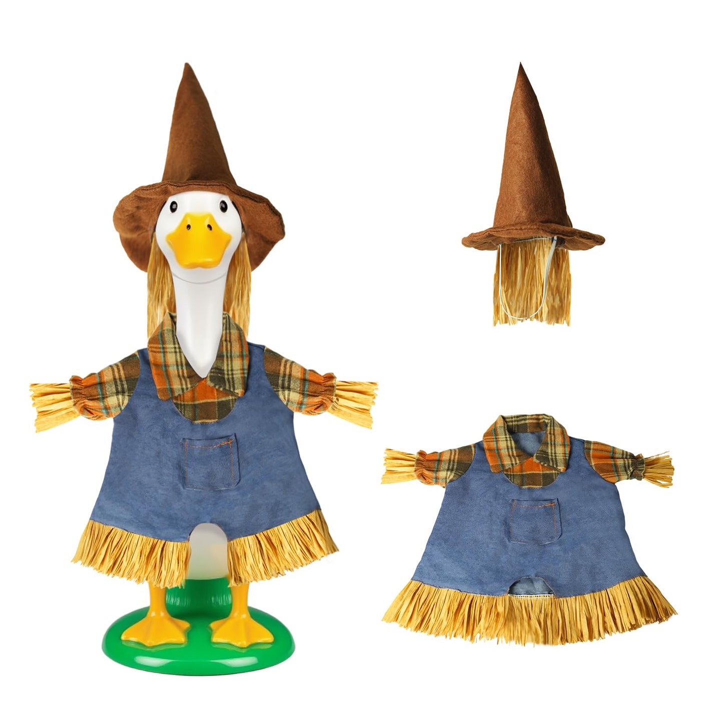 Tiaforza Fall Scarecrow Porch Goose Outfits for 23" Lawn Statue - Cute Hat & Clothes Set for Concrete/Plastic/Cement Goose, Seasonal Autumn Costume for Garden Yard Patio Decor