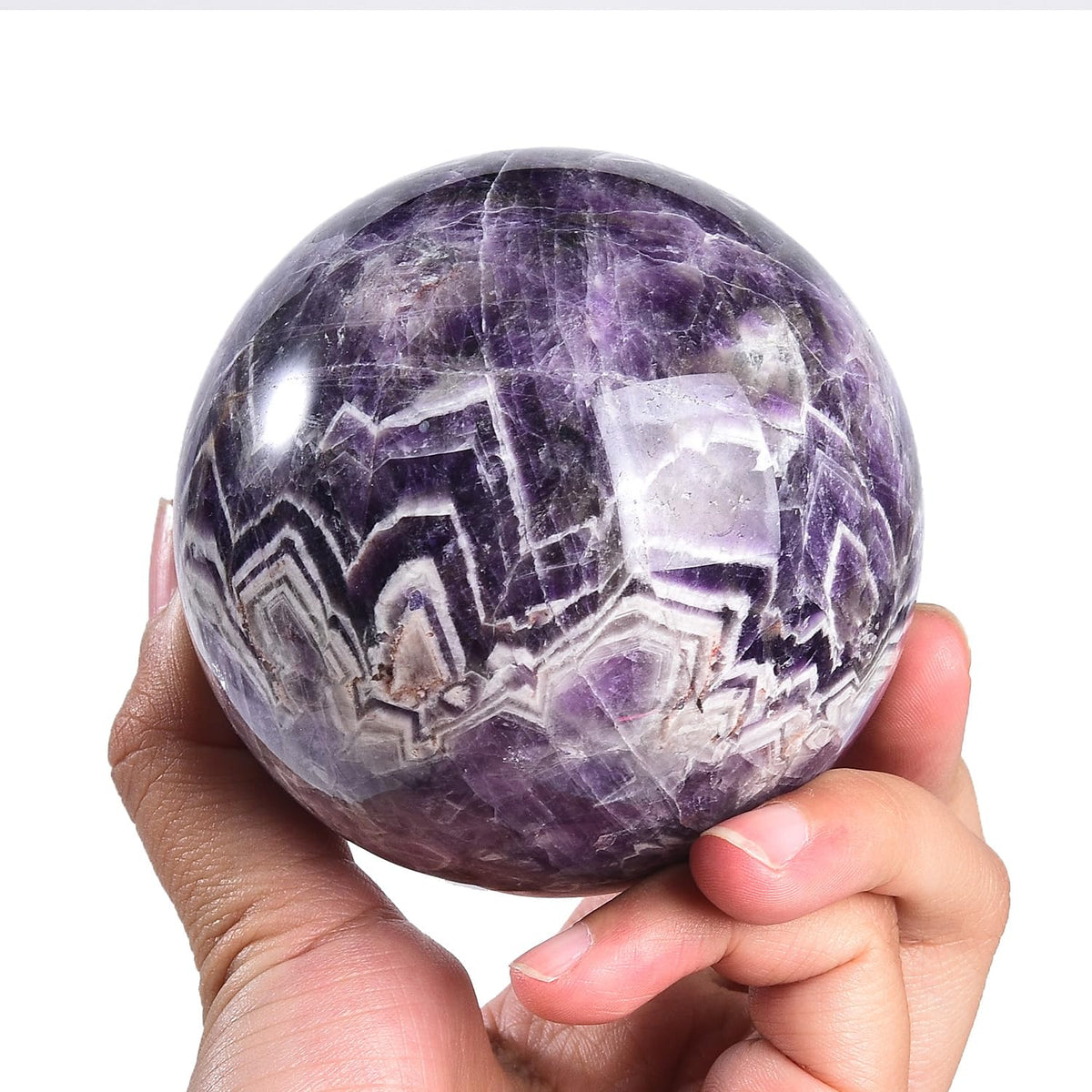JIC Gem 2.7-3.1 inch(70-80mm) Large Chevron Amethyst Crystal Ball Healing Crystals Sphere with Wooden Stand Meditation Home Decor