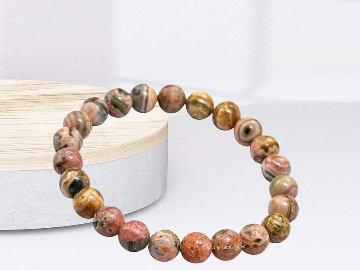 Amazing Gemstone Crystal Bracelet for Women Men's Gifts - Protection Healing Crystal Bracelet - 8mm Gemstone Beaded Stretchable Bracelet Pulseras Para Hombres Mujer Stocking Stuffers Mothers Day Gift (Rhodochrosite)