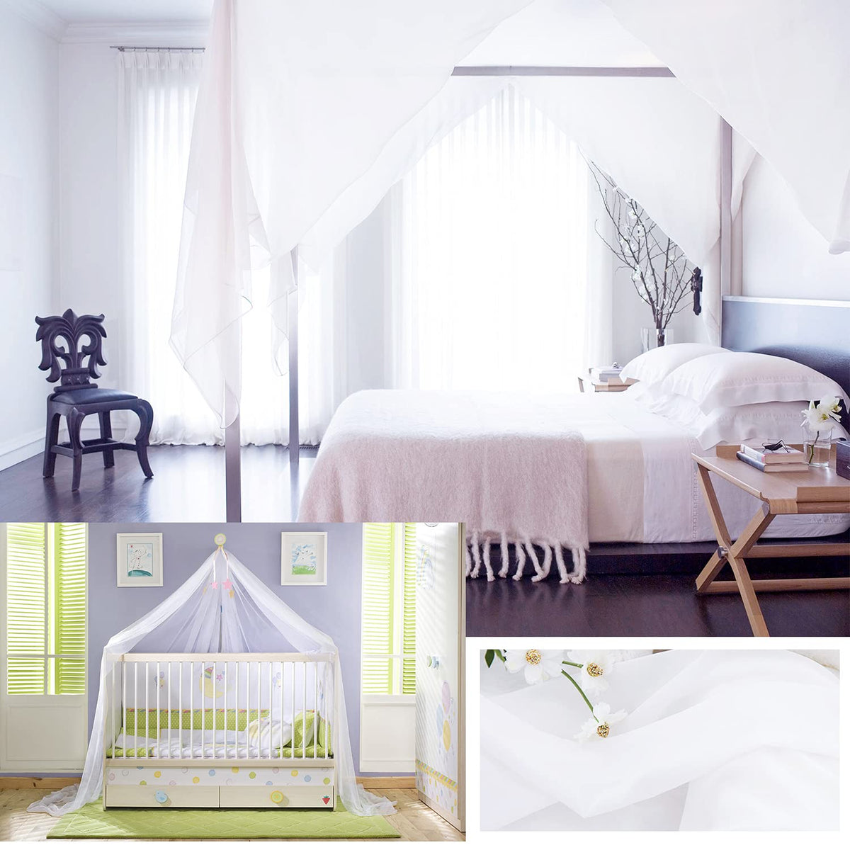 NICETOWN Sheer Canopy Bed Curtains Panels 216 - Home Decoration Sheer Voile Scarf Valance for Wedding (1 Panel, W60 x L216, White)