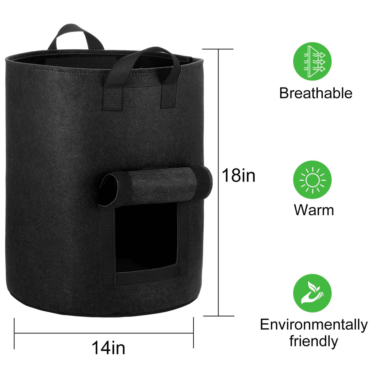 OPPOLIFE 4-Pack 10 Gallon Potato Grow Bags with Flap Window, Heavy Duty Aeration Fabric Pots with Handles for Garden and Planting(Black)