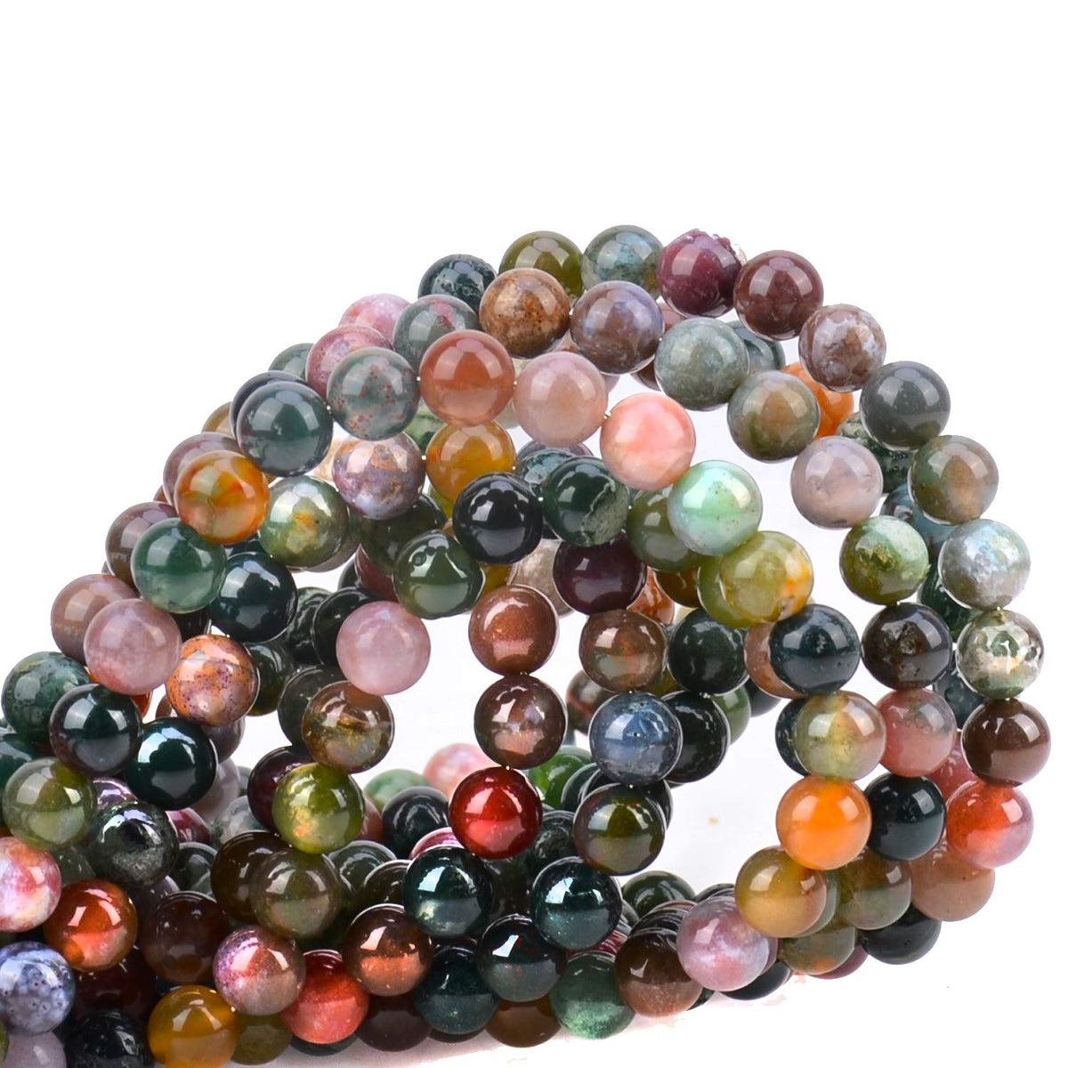 100Pcs Natural Crystal Beads Stone Gemstone Round Loose Energy Healing Beads with Free Crystal Stretch Cord for Jewelry Making (Indian Agate, 8MM)