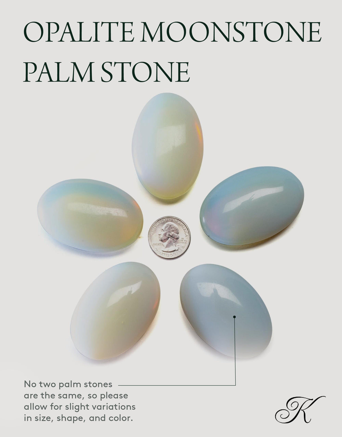 KALIFANO Opalite Palm Stone with Healing & Calming Effects - High Energy Moonstone with Information Card - Reiki Worry Crystal Used for Soothing Energy (Family Owned and Operated)