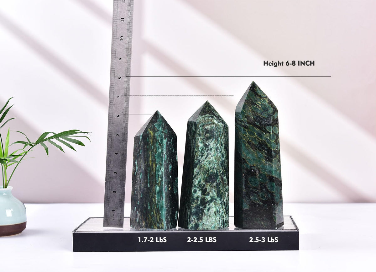AMOYSTONE Natural Stone Tower Large Emerald Stone Rock Healing Crystal Wand Hexagonal Point Obelisk Irregular 2.5-3 Lbs, Spiritual Meditation, Reiki Chakra Gemstone Home Decor