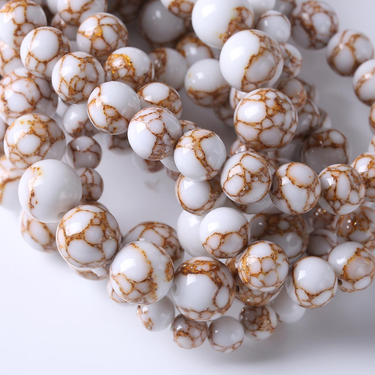 45pcs 8mm White Howlite Spun Gold Stone Beads for Jewelry Making Natural Stone Energy Healing Beads DIY Bracelet Necklace 15" (8mm, White Howlite Spun Gold Stone)