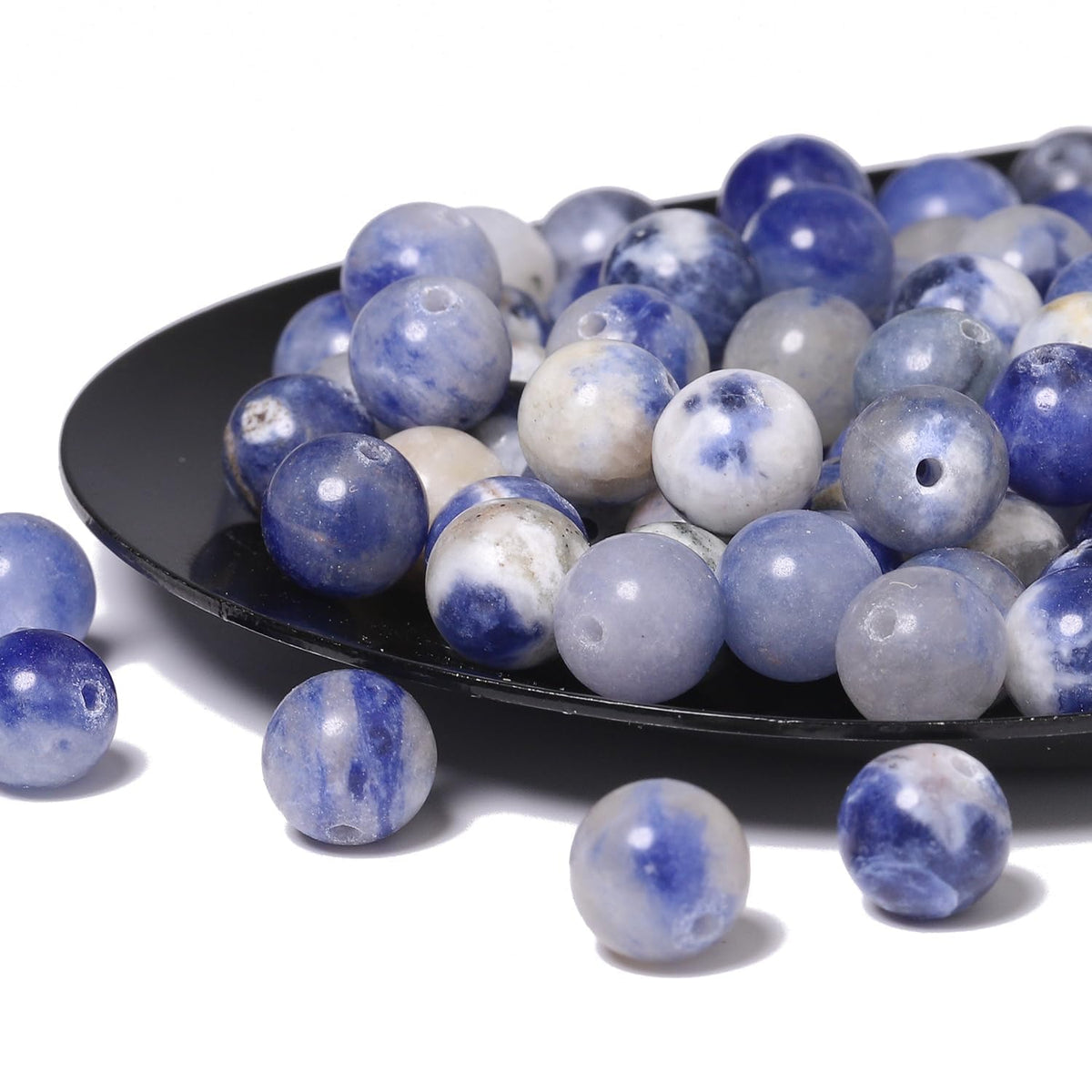 About 60pcs 6mm Natural Stone Beads White Blue Sodalite Beads Energy Crystal Power Gemstone for Jewelry Making, DIY Bracelet Necklace