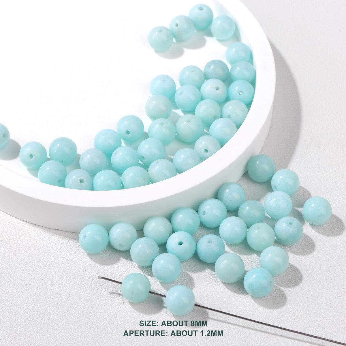 Risyfjew 100PCS 8mm Natural Aquamarine Beads Gemstone Round Loose Beads for Jewelry Making Chakra Crystal Stone Beads for Bracelets Necklace Earrings Making Supplies (100pcs/Strand)