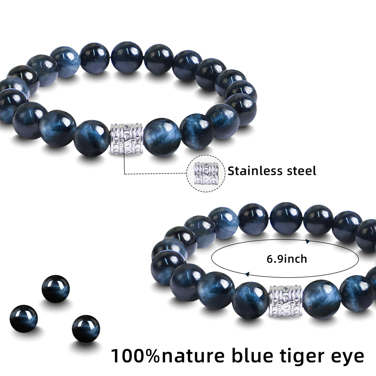 Tiger Eye Obsidian Beaded Bracelets For Men Gemstone Bracelets For Men &Women Fashion Natural Stone Men‘s Jewelry (dark blue)