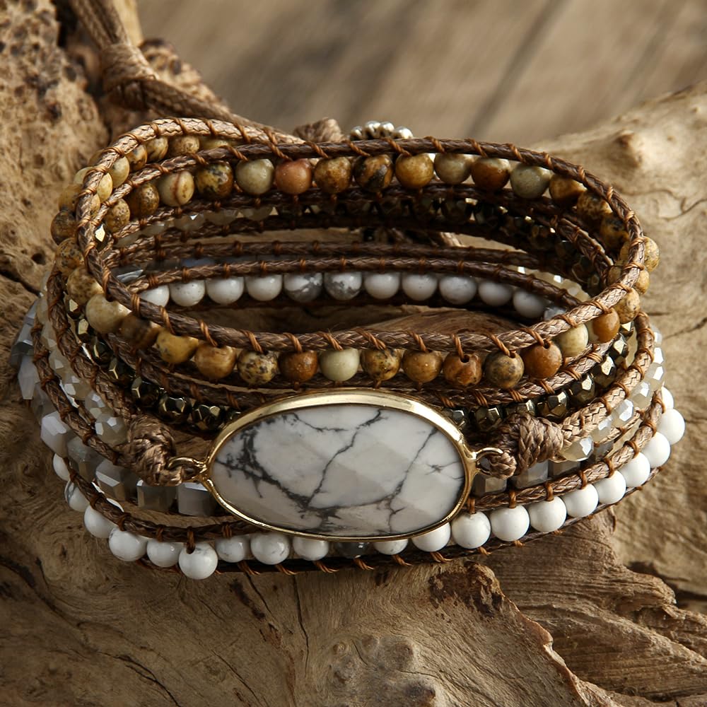 ZOSOJONA Women Wrap Bracelet Boho Natural Jasper Crystal Stone Beads Strand Bracelets