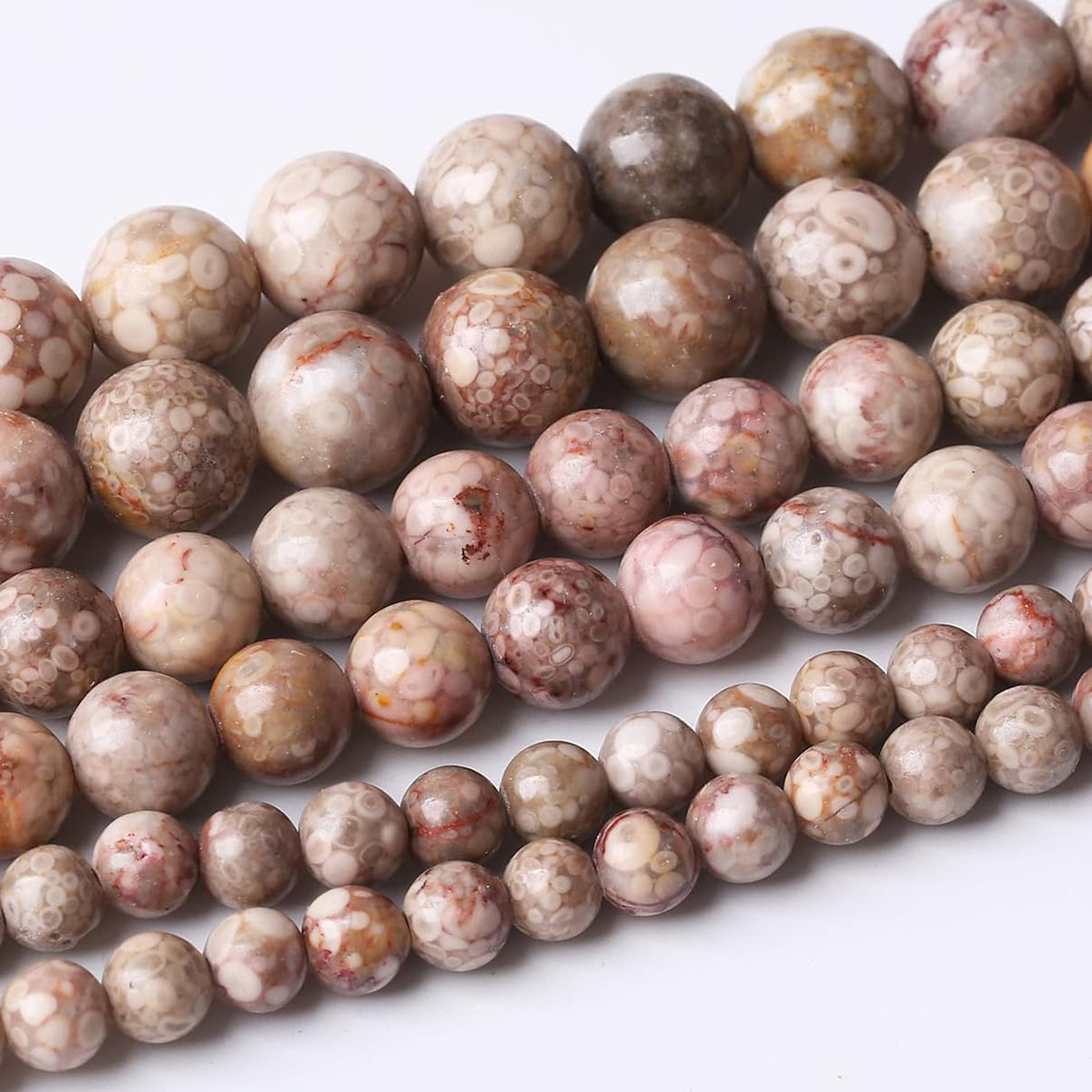 36PCS 10MM Natural Flowery Cowry Fossil Stone Beads Energy Healing Beads for DIY Jewelry Bracelet Necklace Making for Jewelry Making15Inch