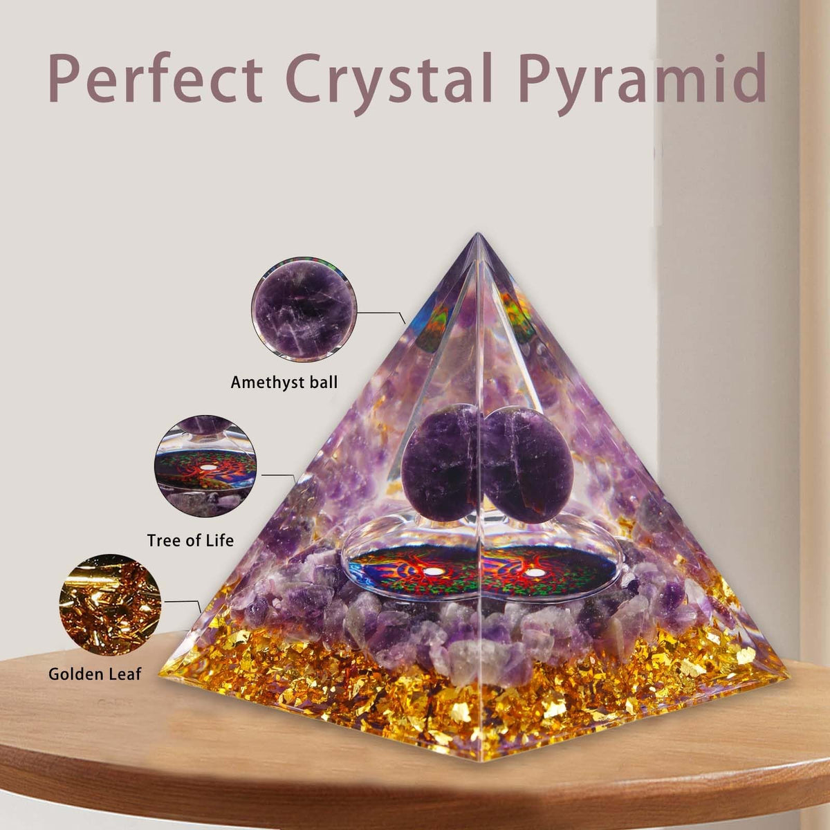 Crystal Pyramid, Amethyst Healing Crystal Pyramid Porstive Energy Generator, Natural Crystals Energy Pyramid for Attract Wealth Success and Lucky
