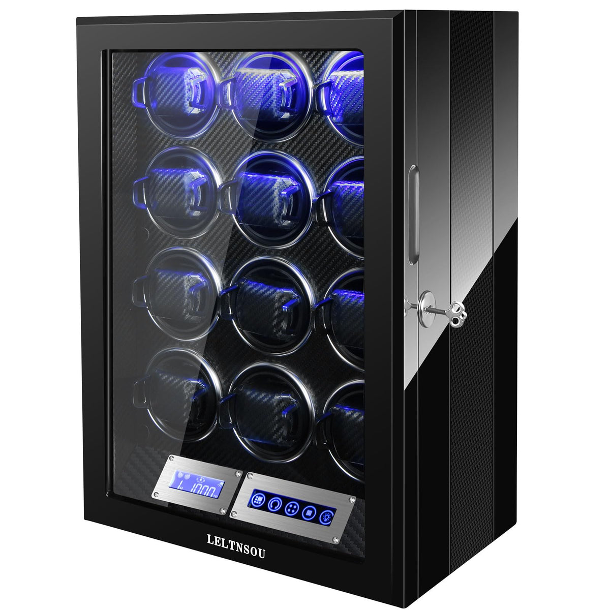 LELTNSOU Watch Winder for 12 Winding Spaces Automatic Watches, Ultra-Quiet Japanese Motors, Built-in LED Illumination and LCD Touchscreen Control