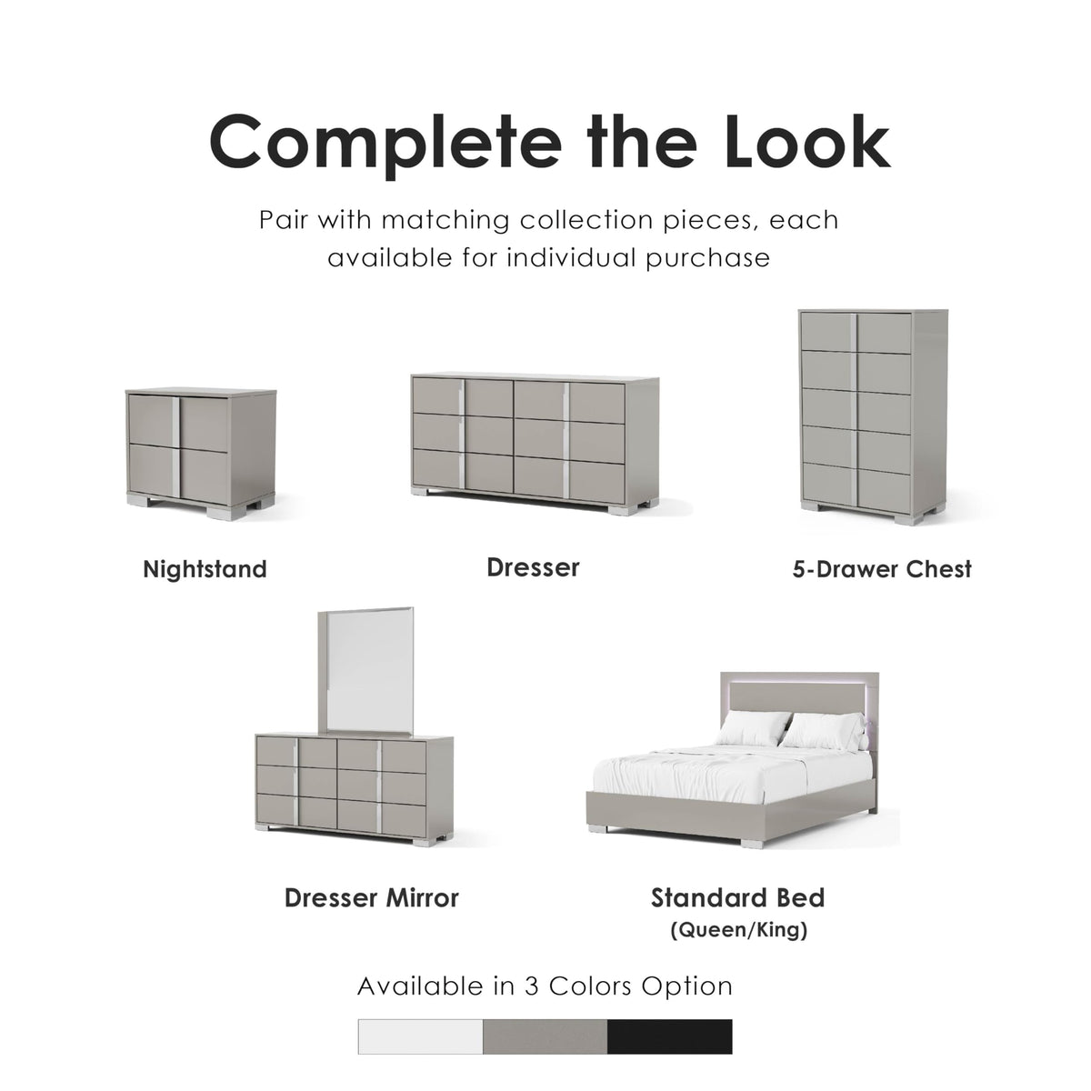Furniture of America Alistair Modern Wood Nightstand with 2 Drawers and Vertical Chrome Handles, Large Bedside Table, Wooden Night Stand for Bedroom, Guest Room, Dorm, No Assembly Needed, Light Taupe