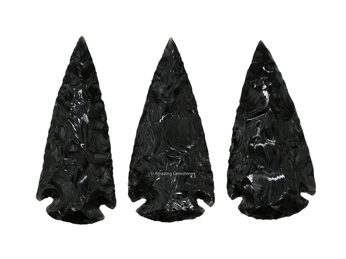 Amazing Gemstone 3 Pieces Black Obsidian Arrowhead, Crystal and Healing Stone Flint Rock Arrow Head - 2 to 3 Arrowheads for DIY Project Craft Point Jewelry Making