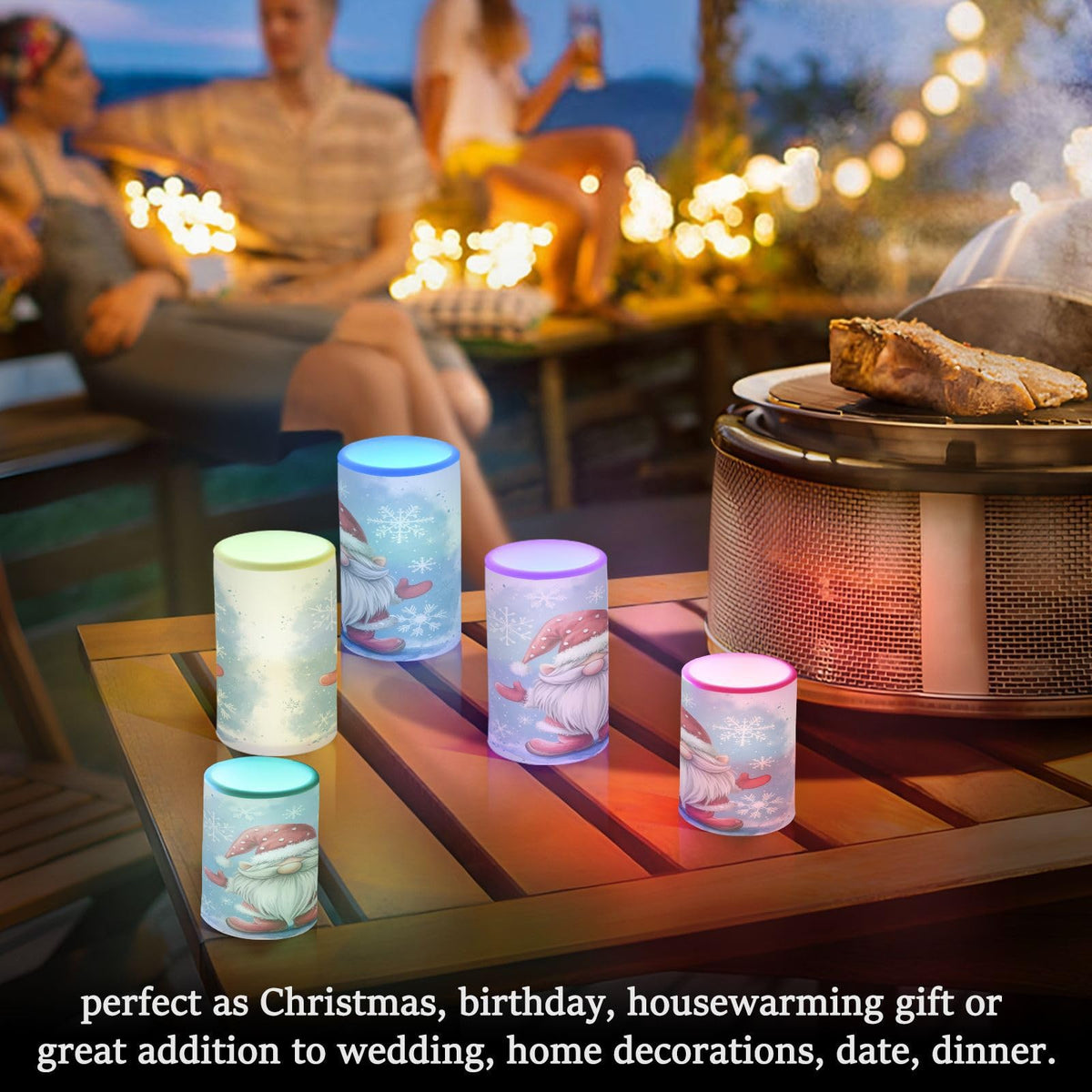 BOENLE Flickering Flameless Candles, Christmas Gnome Snowflake LED Candles with Remote Timer, Set of 2 Battery Operated Candle for Valentine Wedding Birthday