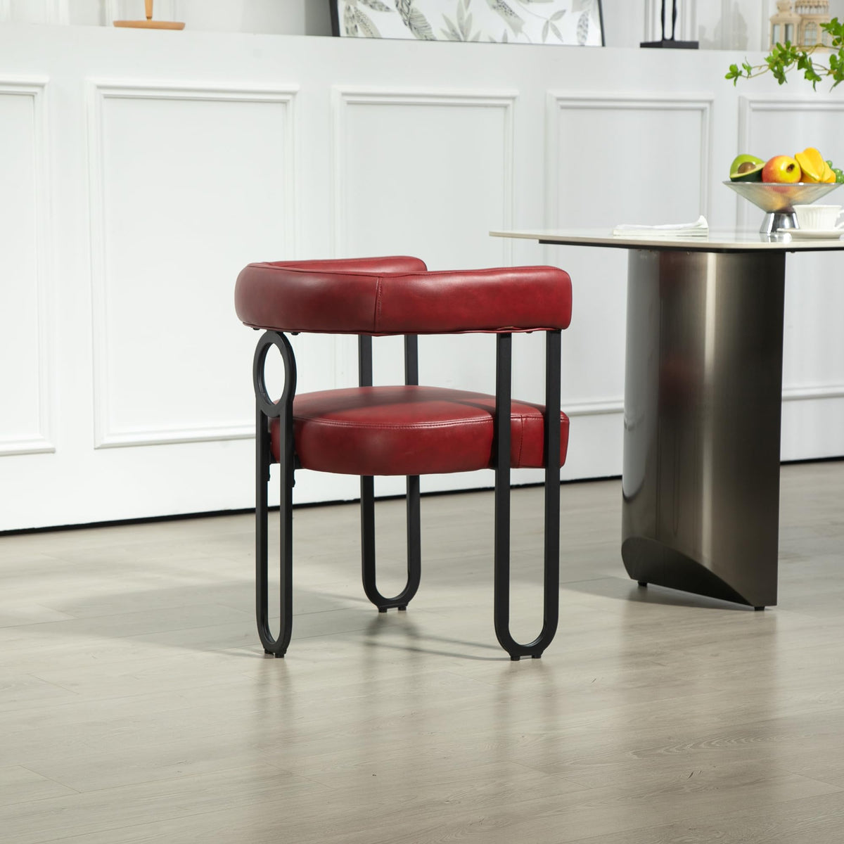 House Hold Contemporary Designed Chenille Fabric Upholstered Accent,Dining Chair,Barrel Side Chairs Kitchen Armchair for Living Room Set of 1 (Wine Red PU)