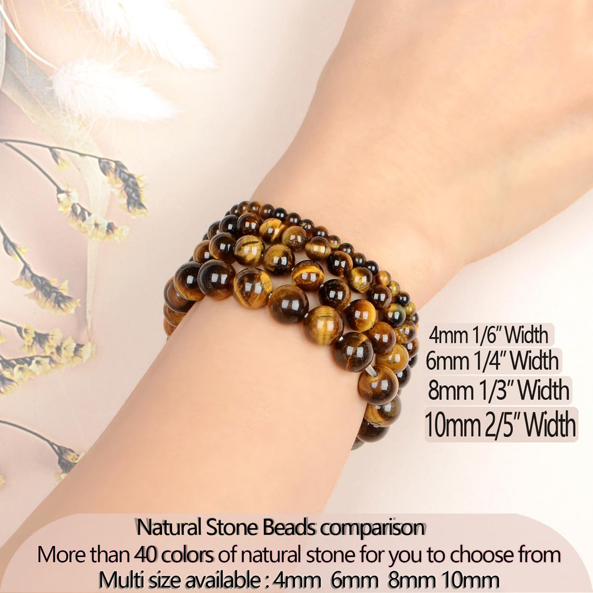LPBeads Handmade Natural Gemstone Stretch Elastic 8mm Yellow Tiger's Eye Bracelet Healing Crystal Round Stone Beads Jewelry Gifts for Women Men