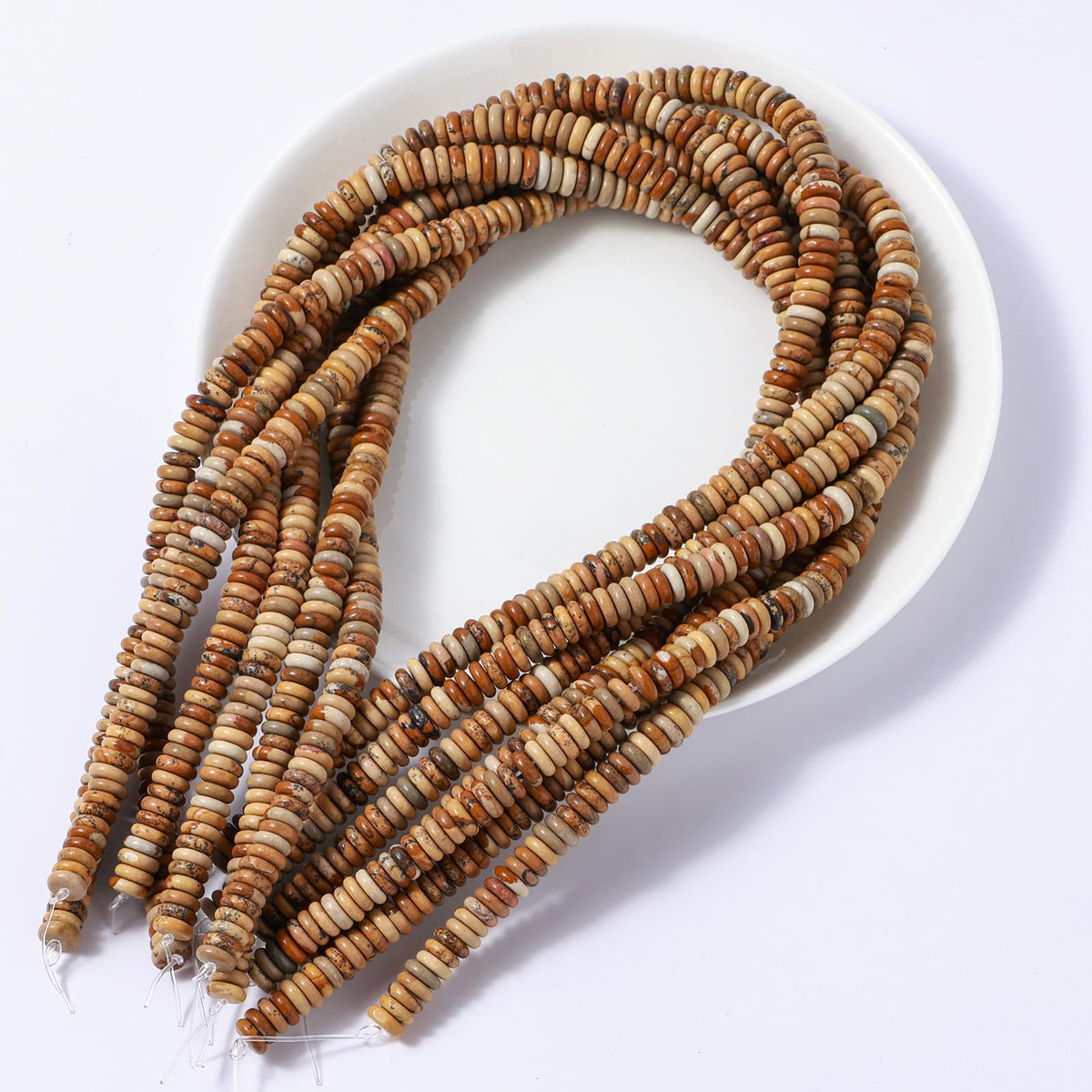 Natural Blown Picture Disk Stone Spacer Beads 6x2mm 38cm/str Flat Rondelle Loose Semi Gemstone Caps for Making Bracelets Necklace