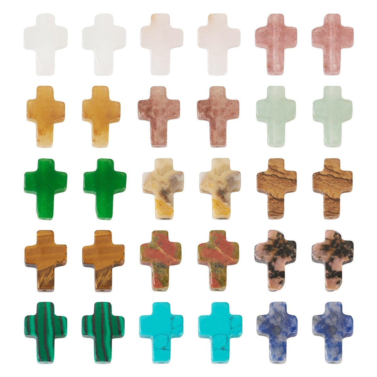 30 Pcs Gemstone Cross Beads Small Crosses Crystal Stone Bead Turquoise Cross Beads Small Crucifix Charms for Easter Holiday Bracelet Necklace Jewelry Making