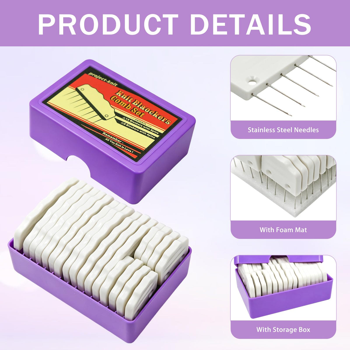 20PCS Knit Blocking Pins Kit, Knit Blocking Combs for Blocking Knitting Mats Crochet Lace Sewing & Needlework Projects Sewing Tool Device