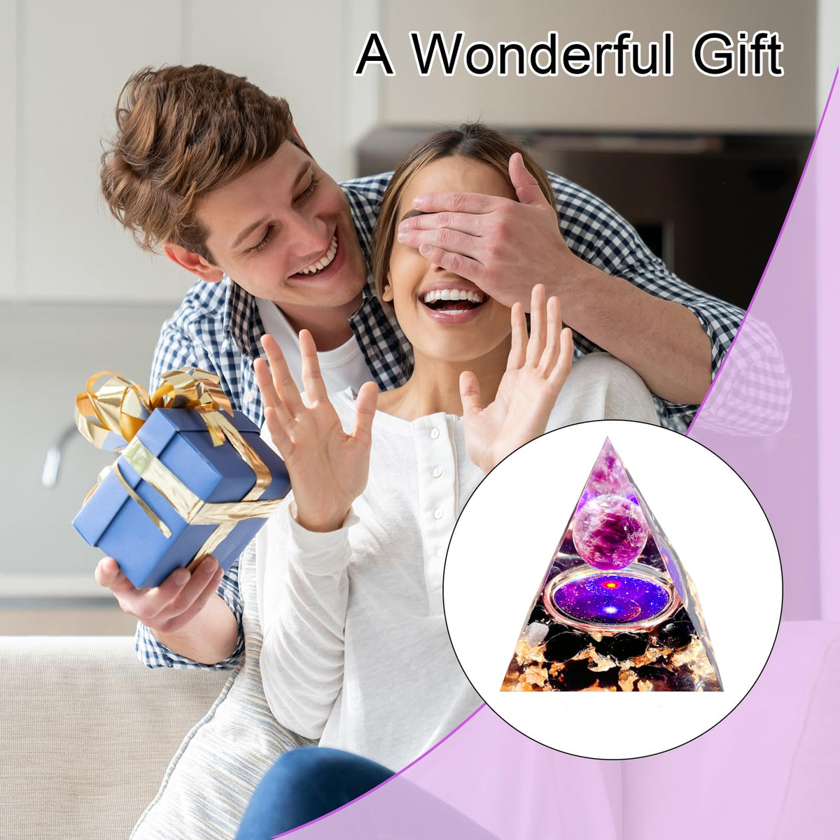 Saefheled Orgone Pyramid Energy Generator,Natural Amethyst&Obsidian Orgonite Crystal Healing Pyramids for Reduce Stress Chakra Reiki Healing Meditation Attracts Lucky and Success,Wealth&Health(6cm)