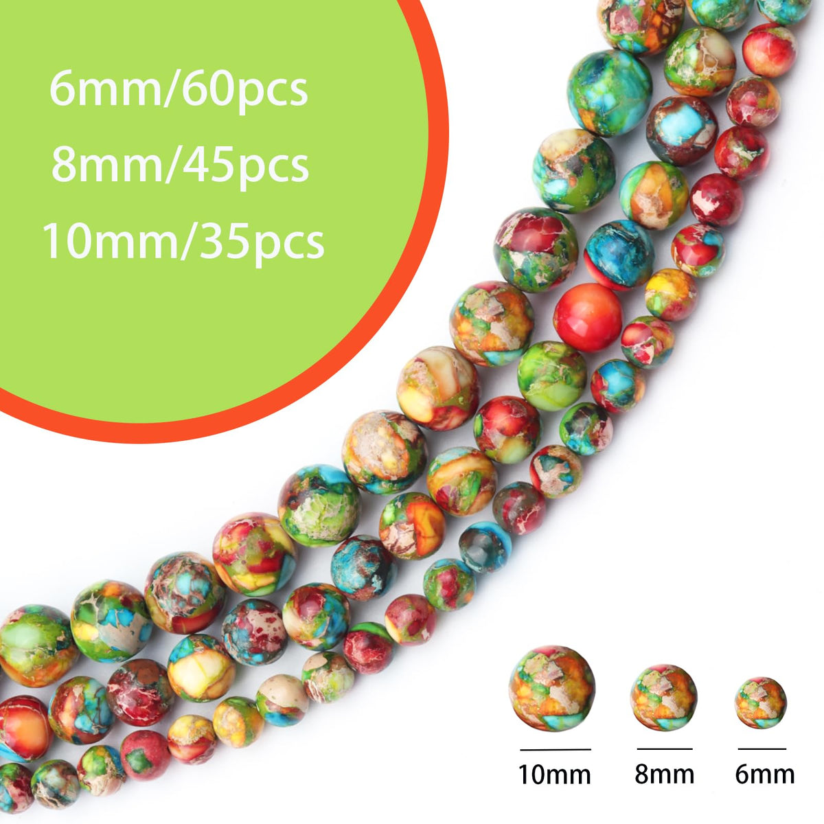 Siomia 60pcs 6mm Natural Mixed Green Imperial Jasper Gemstone Beads Energy Healing Crystal Round Loose Stone Beads for Jewelry Making, DIY Bracelets Necklaces