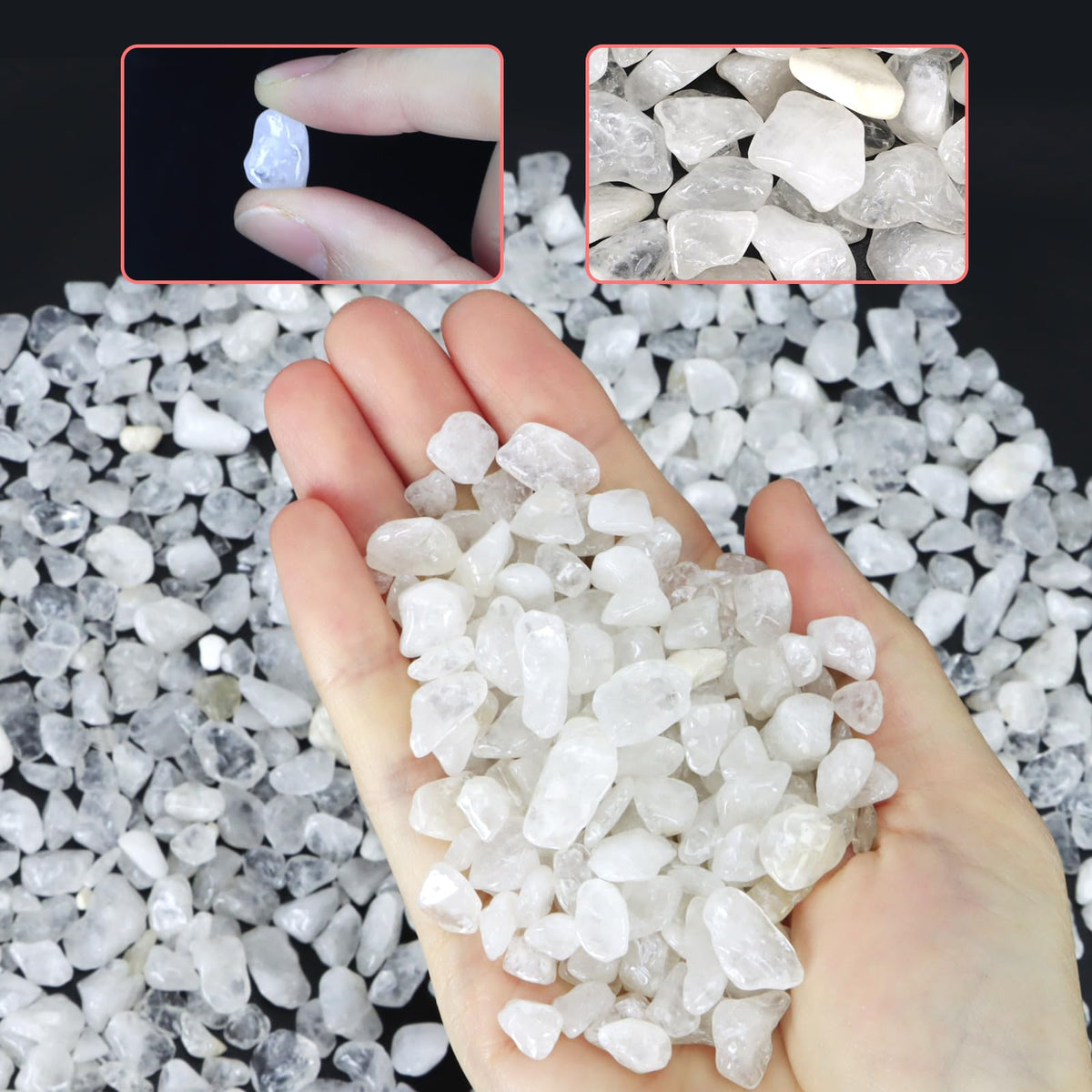 Twdrer 2lb/950g Small Natural White Clear Irregular Shaped Crystal Quartz Rock Tumbled Chips Crushed Stone Healing Reiki Crystal Gemstones for Garden Aquarium Vases Plants Decoration