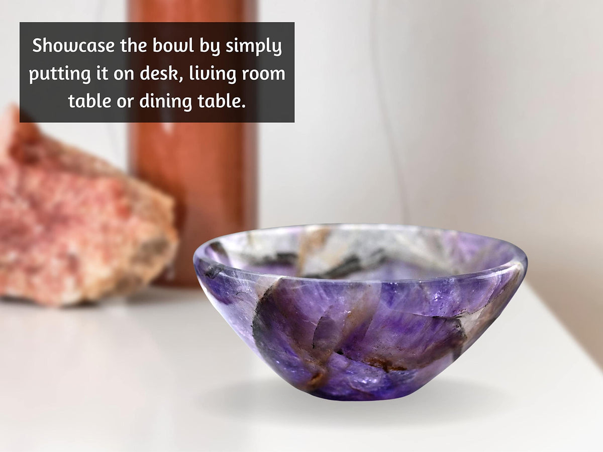 Amethyst Crystal Bowl - 2 Inch Decorative Bowls for Room and Home Decor - Gemstone Healing Crystals for Elegant Display, Positive Energy Balance and Gift