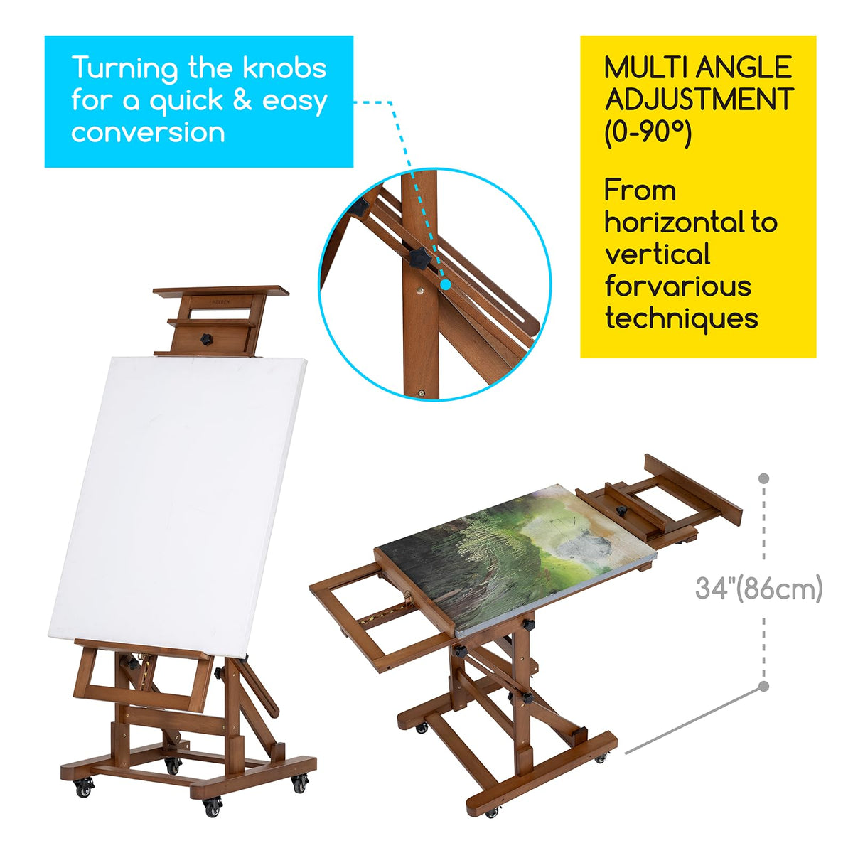 MEEDEN Extra-Large Art Painting Easel: Solid Beech Wood Artist Easel - Professional Heavy-Duty Studio Easel for Adults - Movable H Frame Floor Easel Stand for Painting Canvas up to 79"