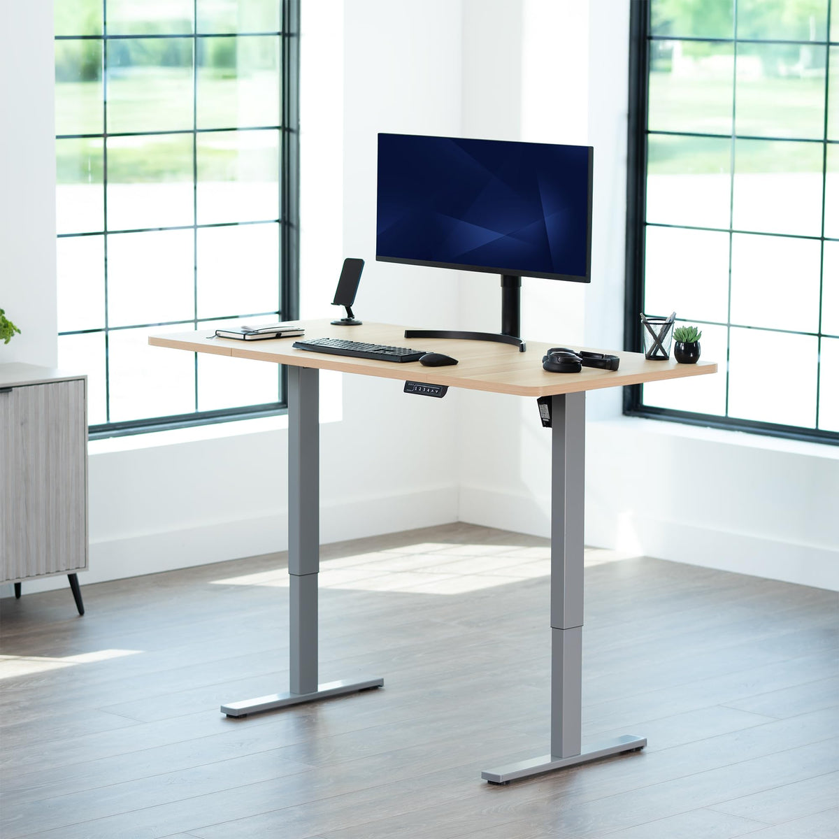 VIVO Electric 60 x 24 in Standing Desk, Memory Height Adjustment, 1B Series, Holds 220 lbs, One-Piece Light Wood Top, Gray Frame, DESK-KIT-1G6C