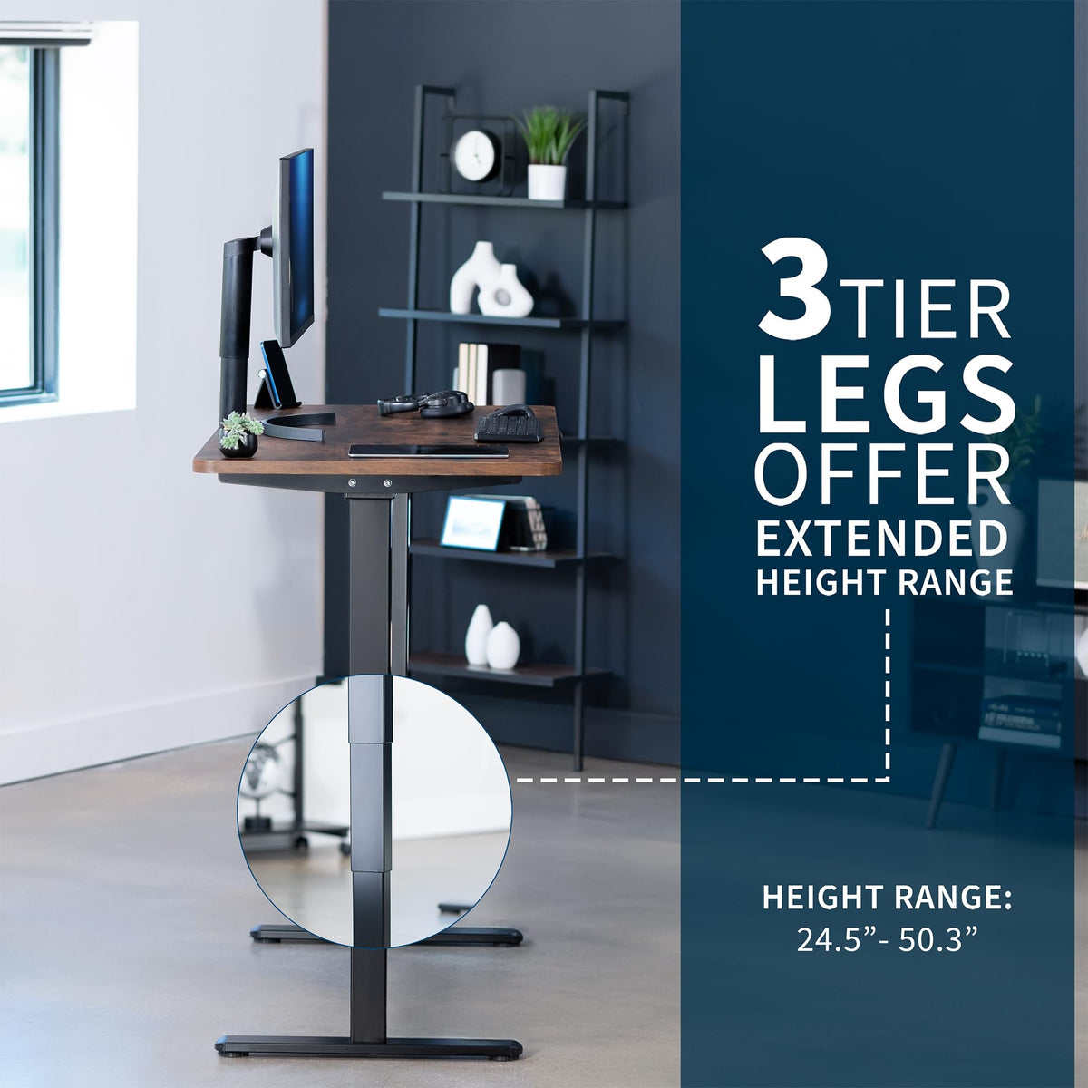 VIVO Electric 55 x 28 in Dual Motor Sit Stand Desk, Memory Height Adjustment, 2B Series, Rustic Vintage Brown Top Black Frame, DESK-KIT-2B55N