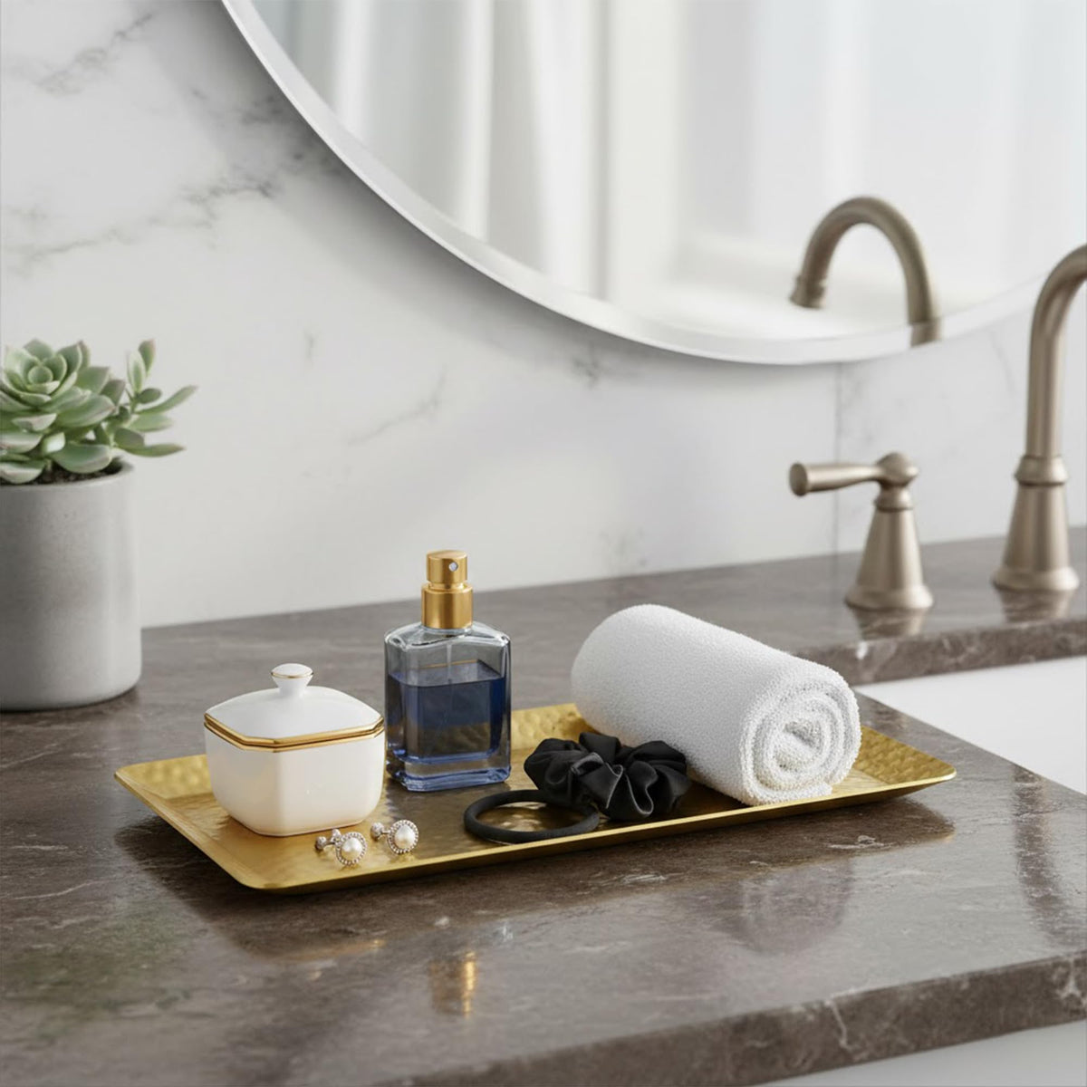Celmuron Hammered Rectangular Platter Serving Tray, Gold Stainless Steel Decorative Storage Tray, 9.8 x 4.3 Inch