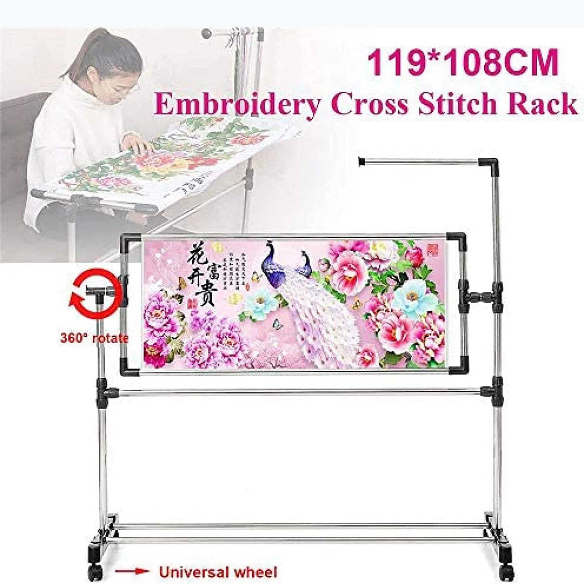 ELUKHT Adjustable Needlework Floor Frame for Cross Stitch and Embroidery, Standing Craft Stand and Lap Table for Sewing and Art, Convenient Holder for Creative Projects.