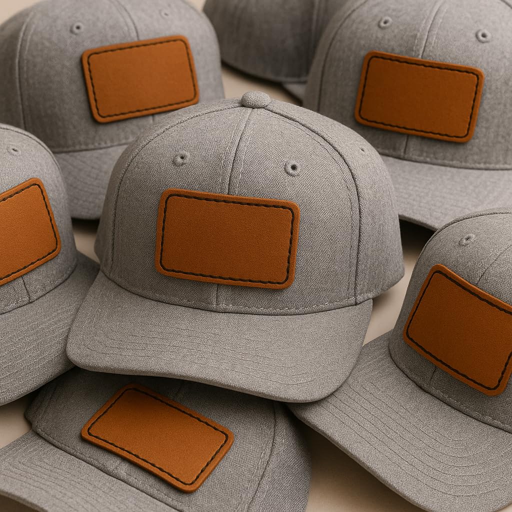 Leather Patches for Hats - 10 Pack, 3"x2" Blank Adhesive Back, Leather Hat Patches, Iron On, Laser Engraving Ready