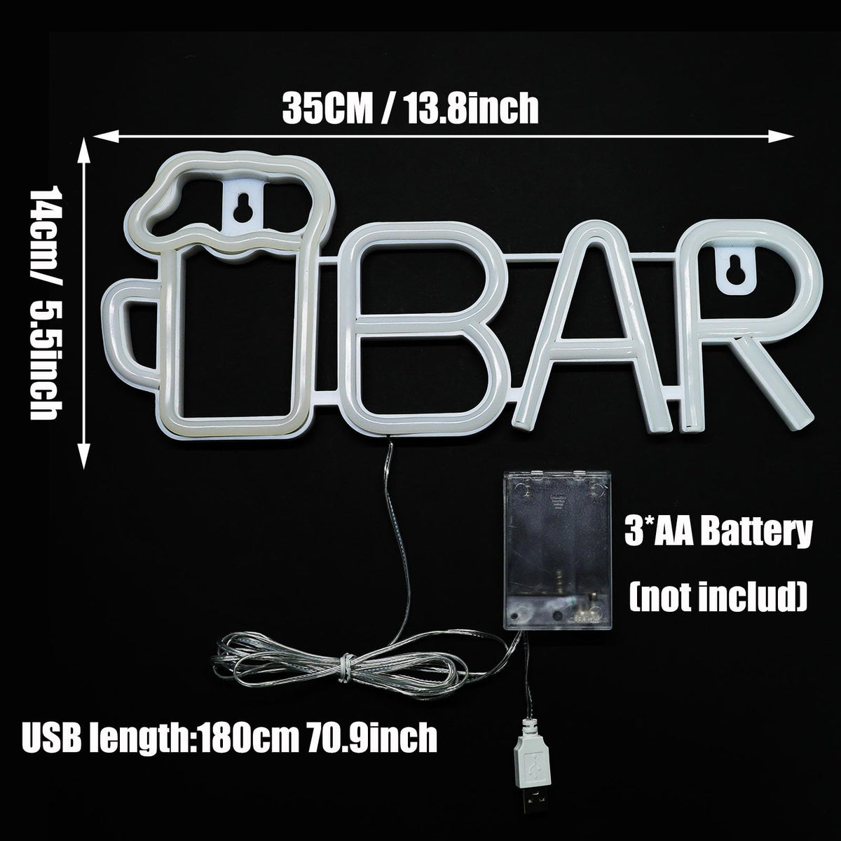 VOCAON Bar Beer Neon Signs Light Wall Decor USB/Battery Powered Neon Lights for Bedroom Girls Kids Birthday Party LED Bar Signs for Home Bar, Bistro, Party, Club, Home Theater (Warm White)