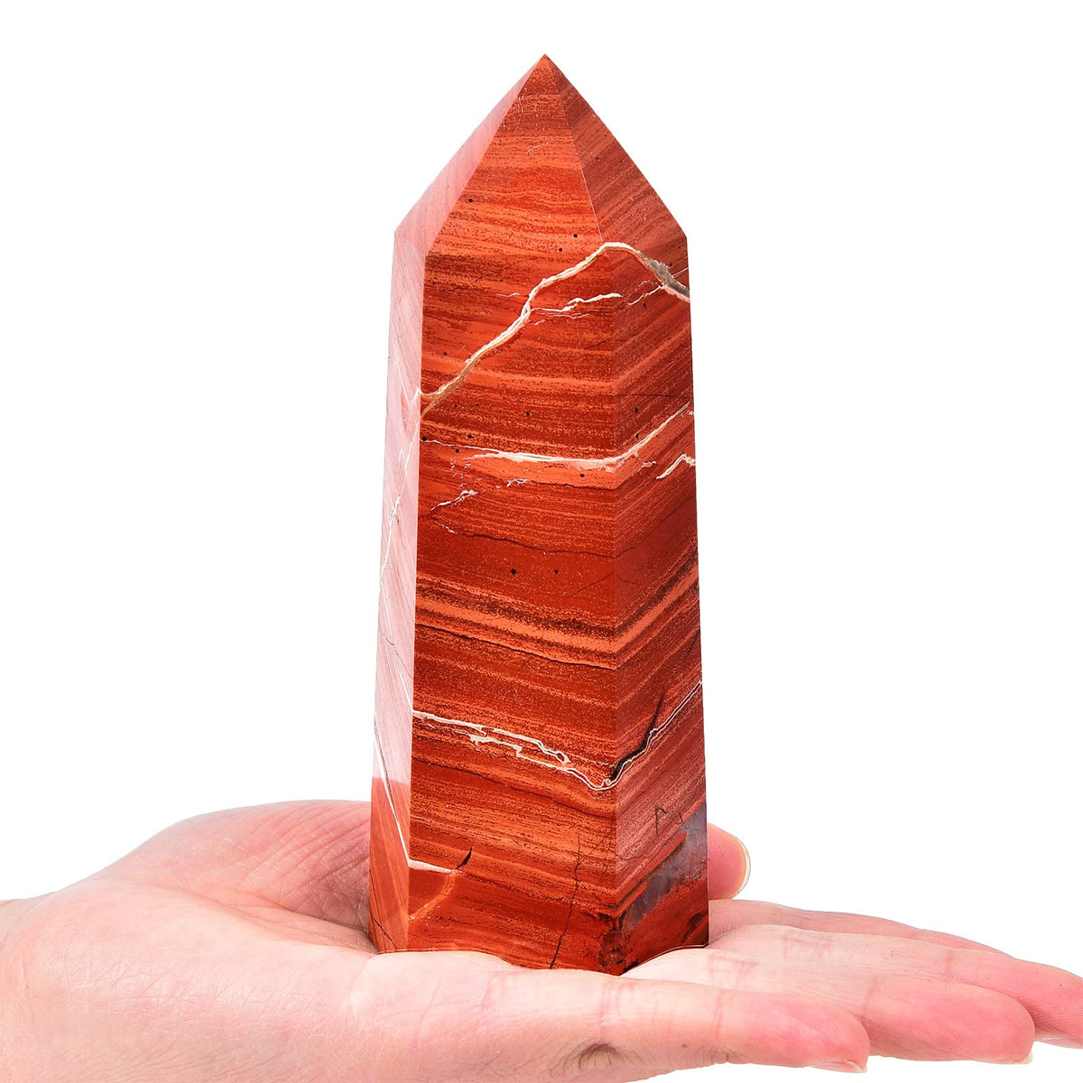 AMOYSTONE Red Jasper Obelisk Large Healing Crystal Wand Tower 6 Faceted Column Reiki Chakra Meditation Therapy 1.1-1.7 LBS