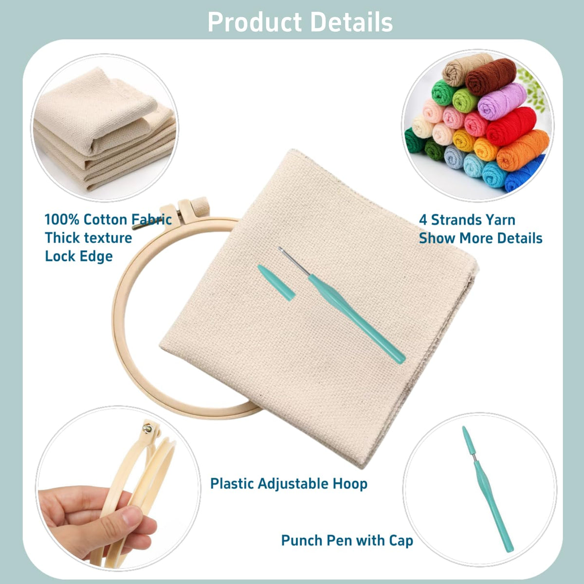 DIY Punch Needle Kits Seaside Beach and Palm Tree Easy for Beginners Starter Set with Hoop Needlepoint Embroidery Craft Hobby and Home Decor 20x20cm