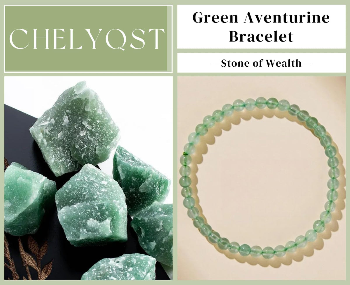 CHELYQST Green Aventurine Bracelet - Stone of Wealth,Stretch Natural Stone Crystal Beads Jewelry Gifts for Women Men Unisex Adult,4mm