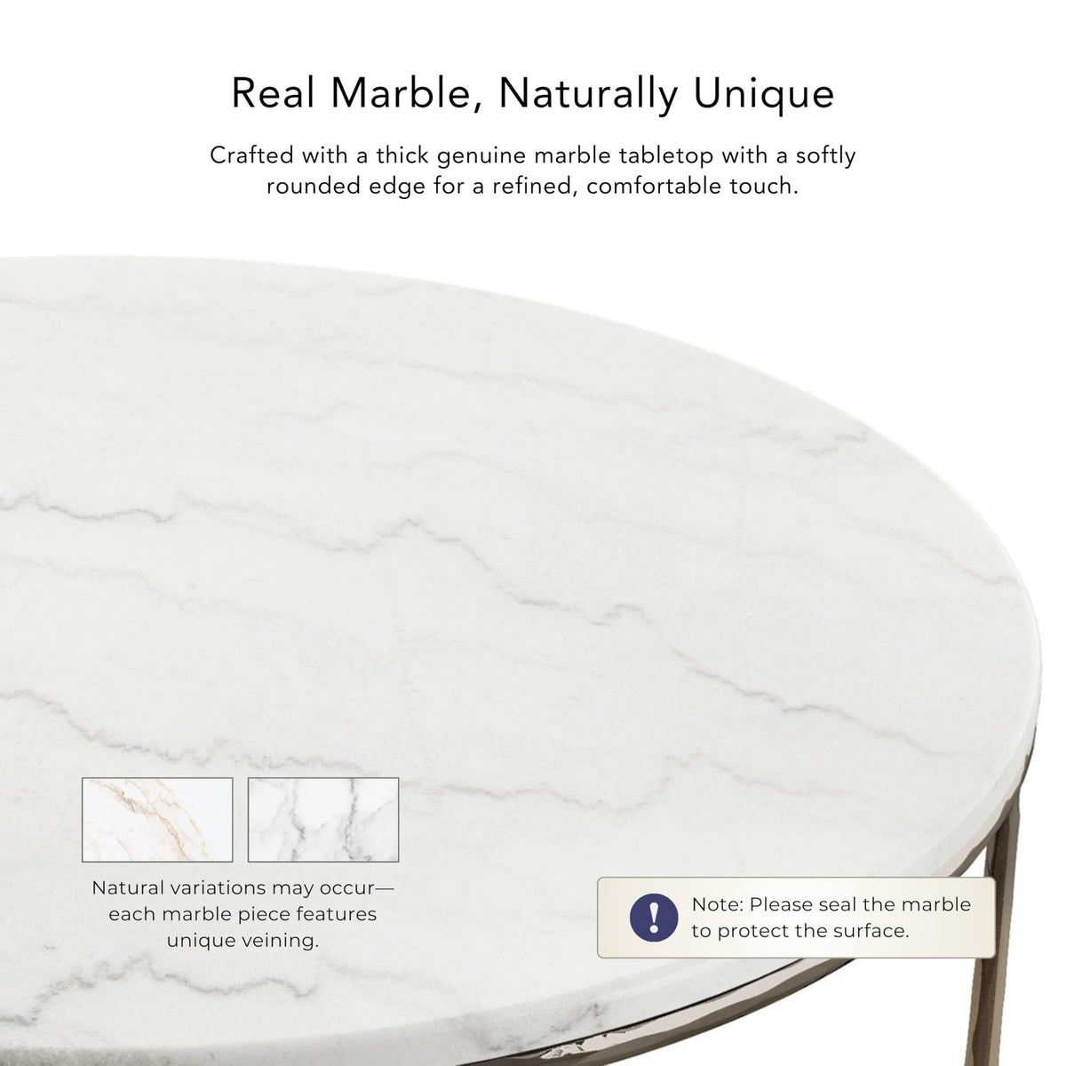 24/7 Shop at Home Aureum Modern 35-inch Round Marble Top Coffee Table with X-Brace, Hammered Dark Bronze Metal Frame for Living Room, Office, White