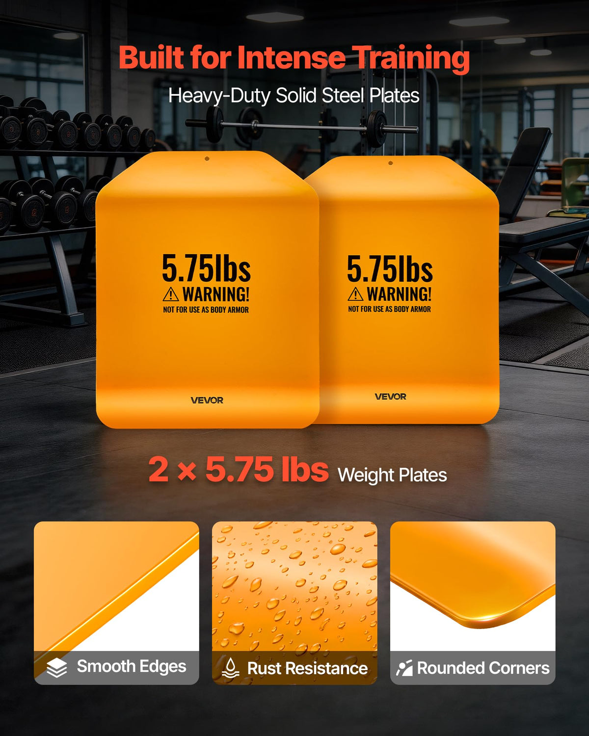 VEVOR Curved Weight Vest Plates, 5.75 LB Pairs, Premium Steel Tactical Weighted Plates for Vest, Ergonomic Design, for Strength Endurance Training, Running, Jogging, Fitness, Heavy Workouts