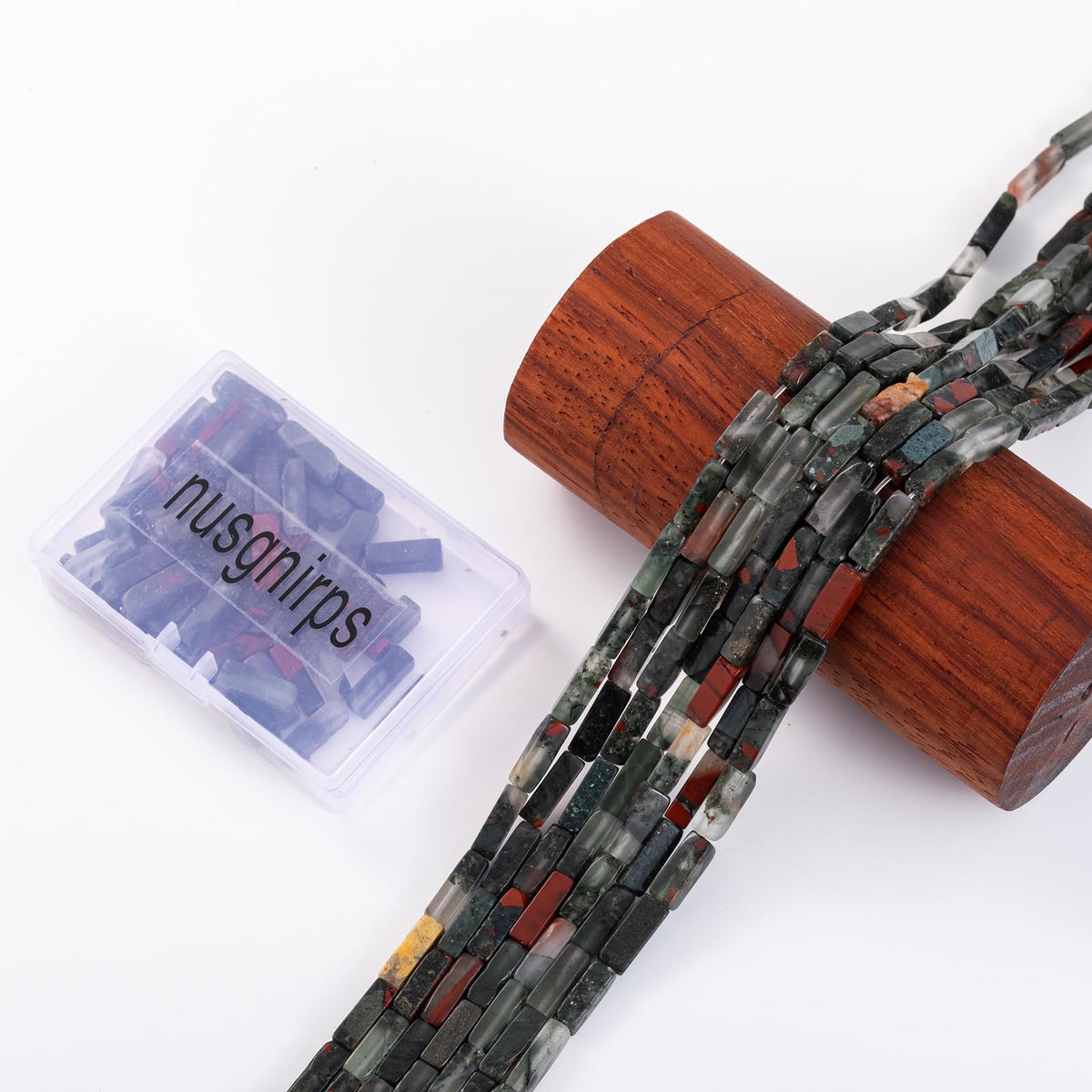 Natural Bloodstone Rectangle Tube Beads 4x13mm 38cm/str Loose Semi Gemstone Stone Beads for Making Bracelets Necklace Earrings