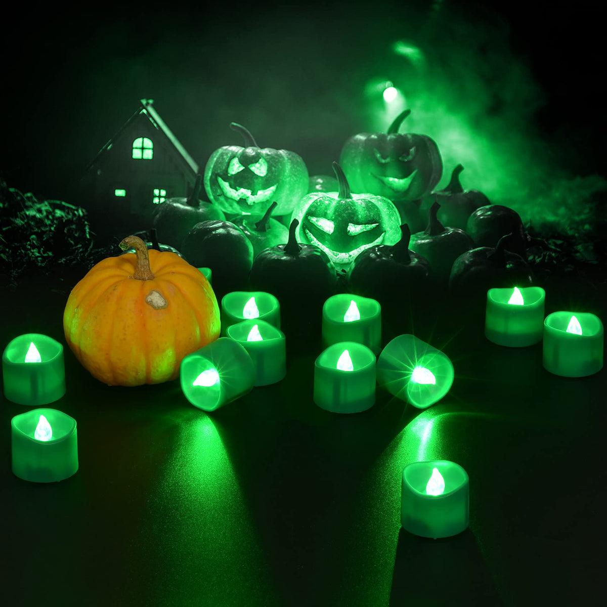 PChero 12pcs Green LED Tea Lights with Timer, Flickering Flameless Tealights Battery Operated Long Lasting Fake Candles for Wedding, Party, Christmas, Halloween and Festival Celebration