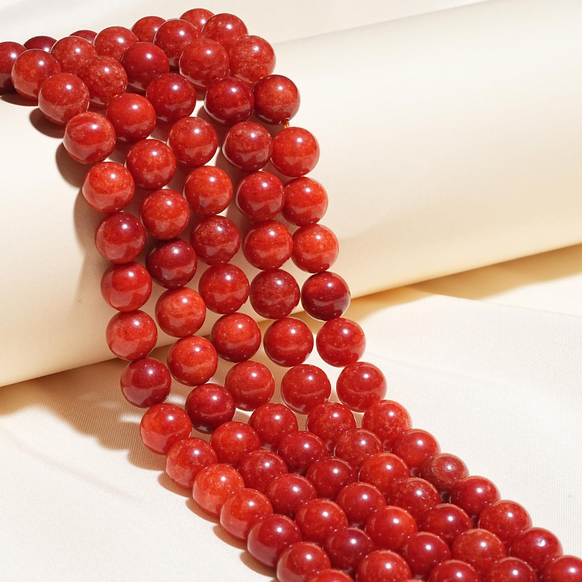 8mm Natural Red Coral Gemstone Beads Polished Round Smooth Stone Beads for Bracelets Jewelry Making 15inch Loose Beads