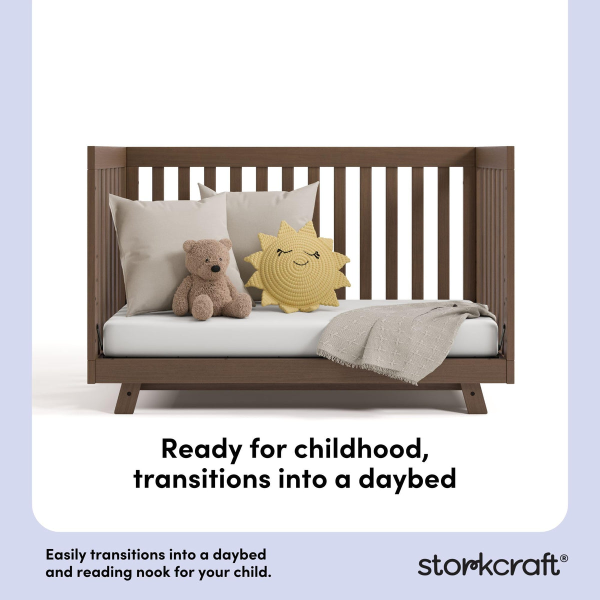 Storkcraft Beckett 3-in-1 Convertible Crib – GREENGUARD Gold Certified, Fits Standard Crib Mattress, Converts to Toddler Bed and Daybed, 4 Mattress Heights, Grow-with-Me Design (Hazelnut)