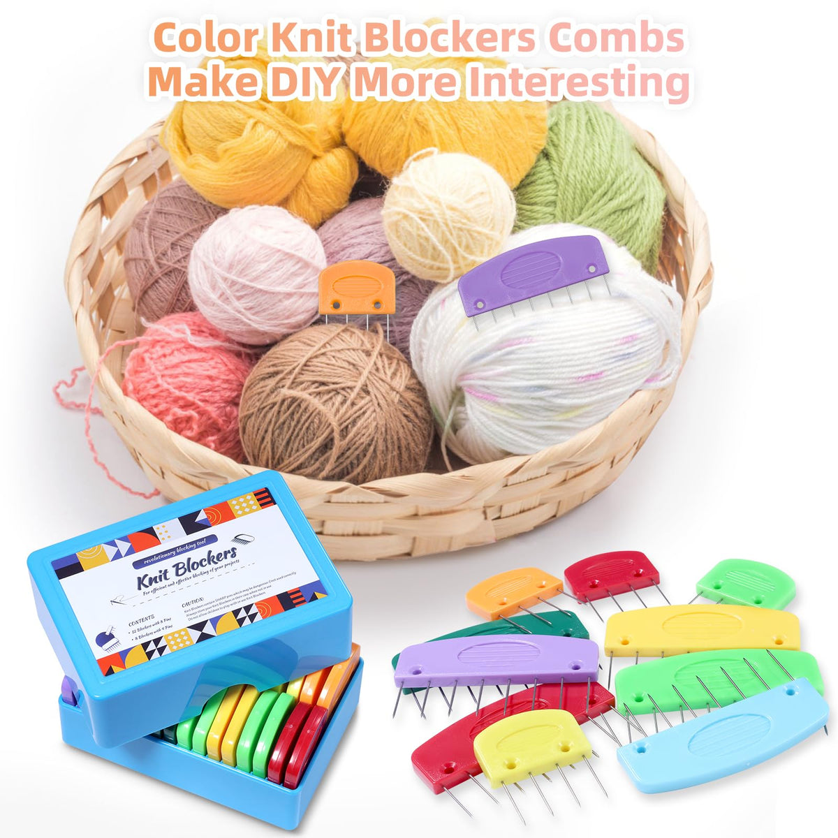 AnoleAir 20 Pcs Knit Blocker Pins Combs, Color Knit Blockers Combs for Blocking, Rainbow Knitting Blockers Pins for Blocking Mats Knitting Pins Kit Knitting Tools, Multi Colors