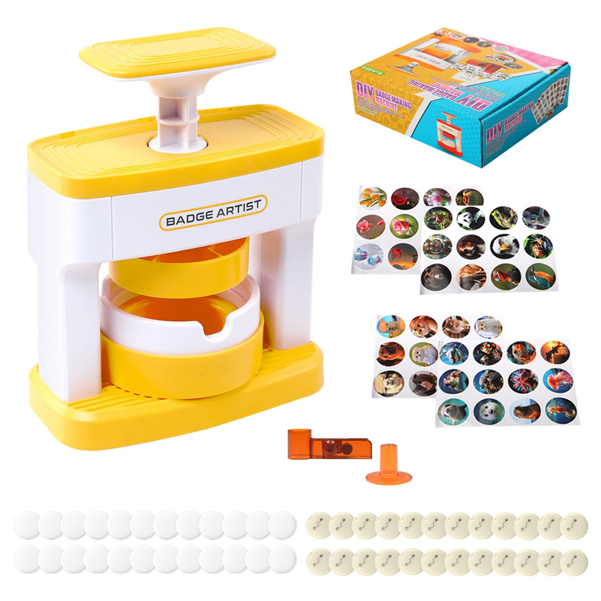 Button Maker Machine,2.71inch Pin Maker Machine with 48 pcs Button Parts,DIY Pin Button Maker Press Machine with Blank Round Sheet,Badge Protective Cover, Circle Cutter,Magic Book Present Box