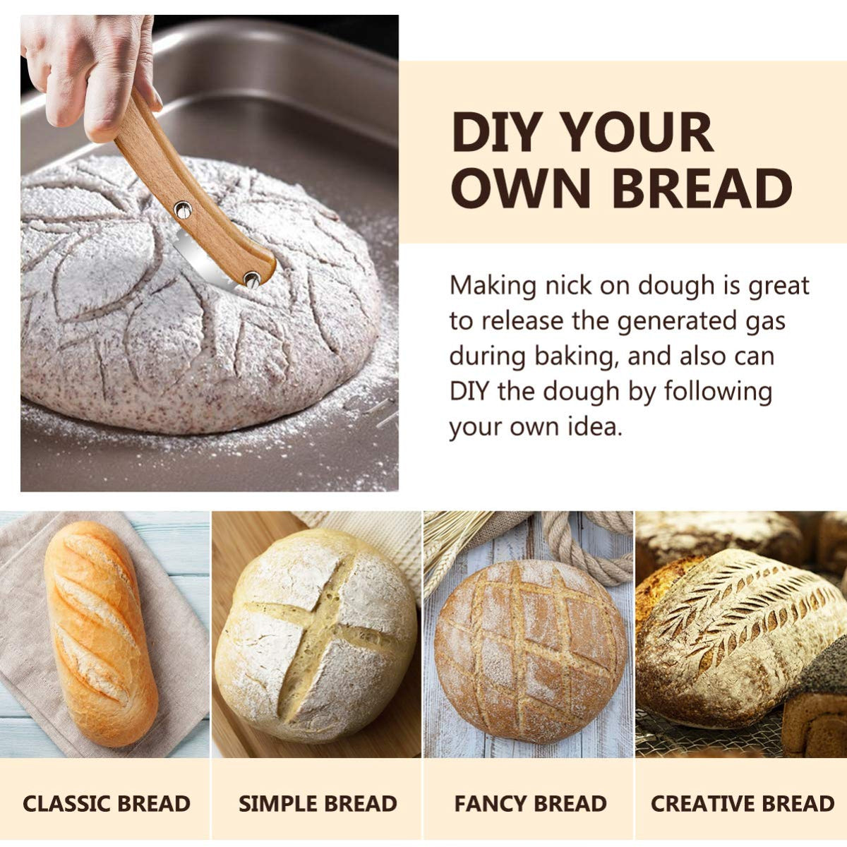Healeved Bread Lame Dough Scoring Tool Van Wooden Handle 5 Blades, Creative Bread Scoring Tool Bread Slicer Cake Cutter, Acid Dough Bread Blades with Protector Cover