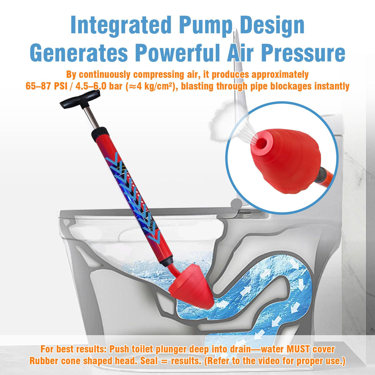 Rmticd Toilet Plunger, High-Pressure Plungers for Bathroom, Toilet Brush and Plunger Set - Powerful Air Drain Unclogger & Heavy-Duty Clog Remover for Bathroom Drains, and Clogged Pipes